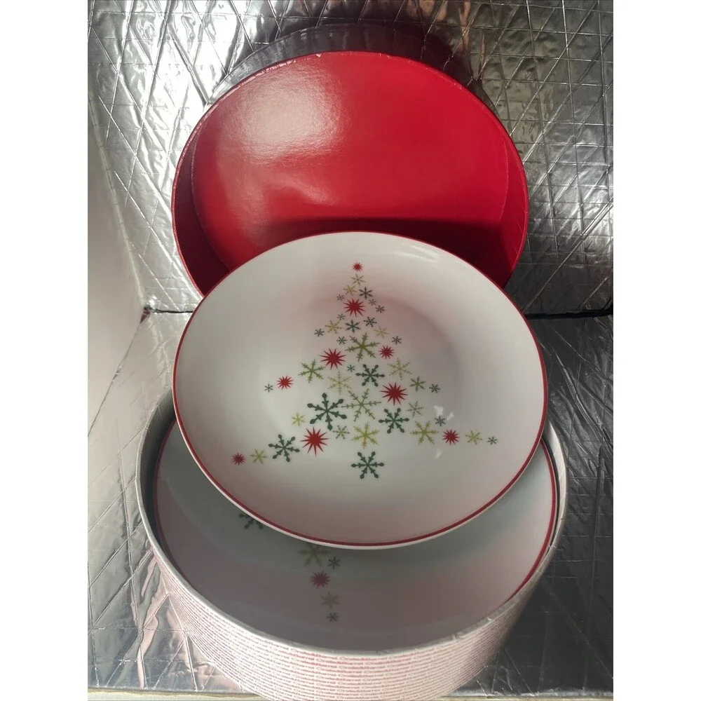 Crate & Barrel Salad Dessert Christmas Snowflake Christmas Tree Plates Set of 4